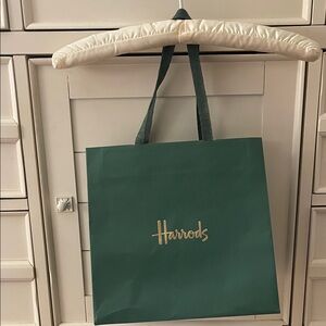 Harrods Signature Forest Green Shopping bag with Gold Logo